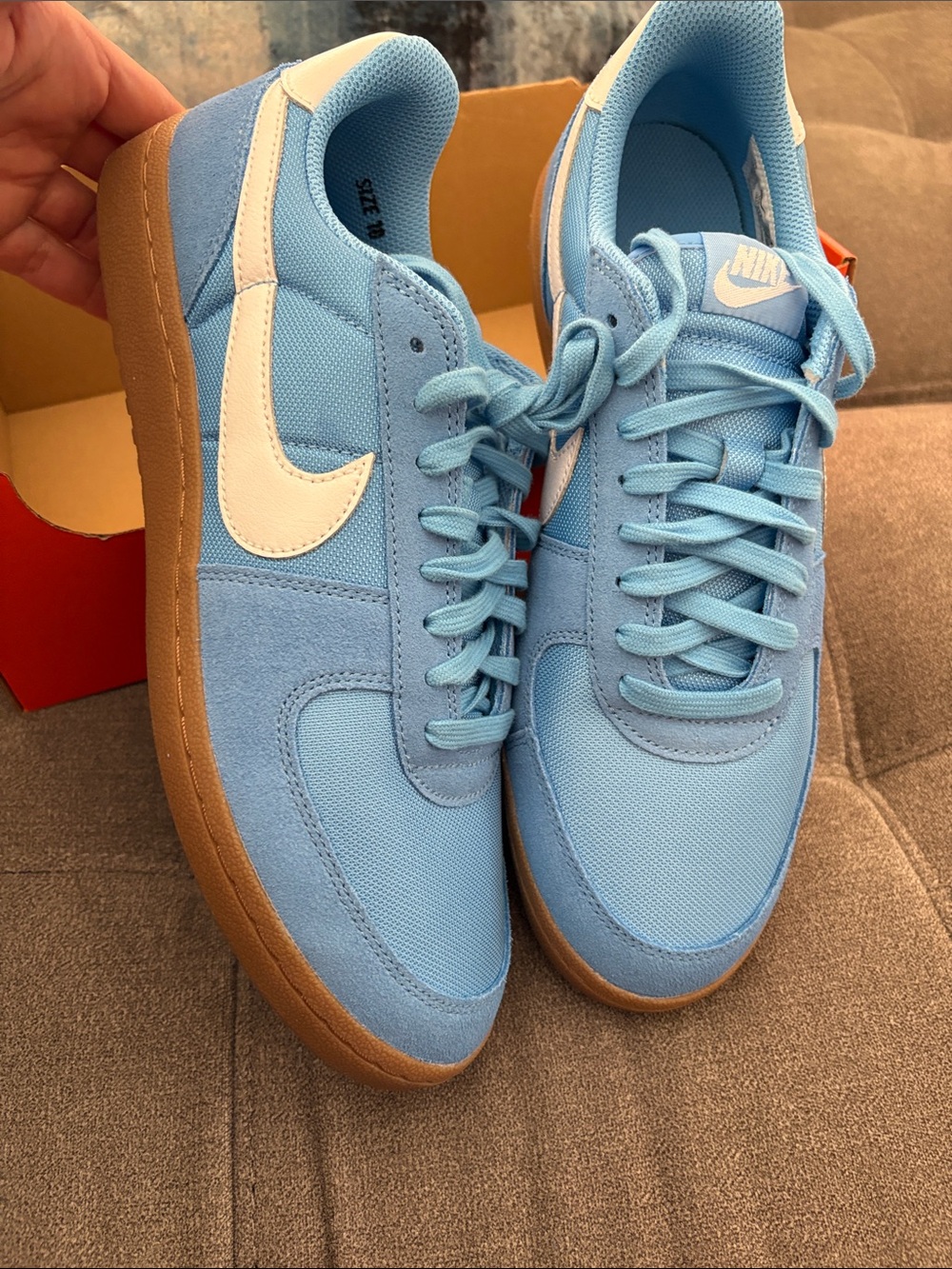 Mens Nike Field General Light Blue Suede Sneakers with Gum Sole 10M